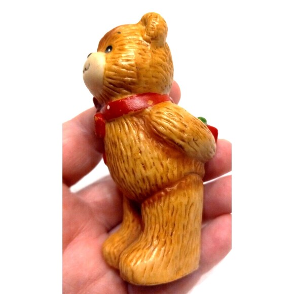 Vintage Enesco Lucy and Me Bear Hiding Present Red Polka Dot Bow 3 Inches Tall - Picture 4 of 7